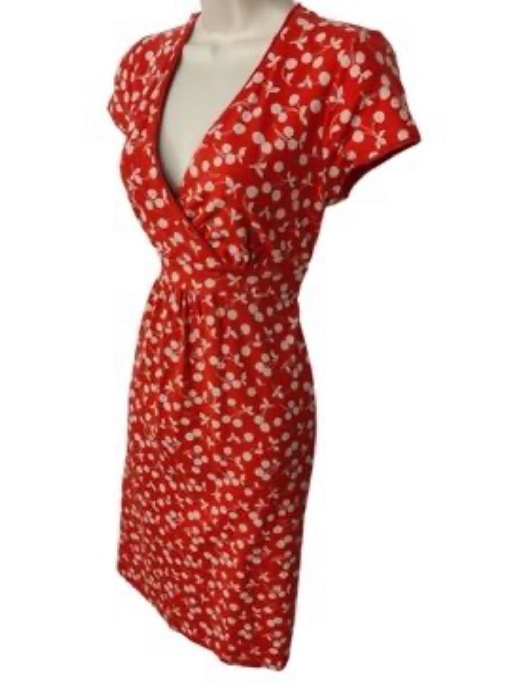 Boden Red and White Floral Wrap-Style Midi Dress